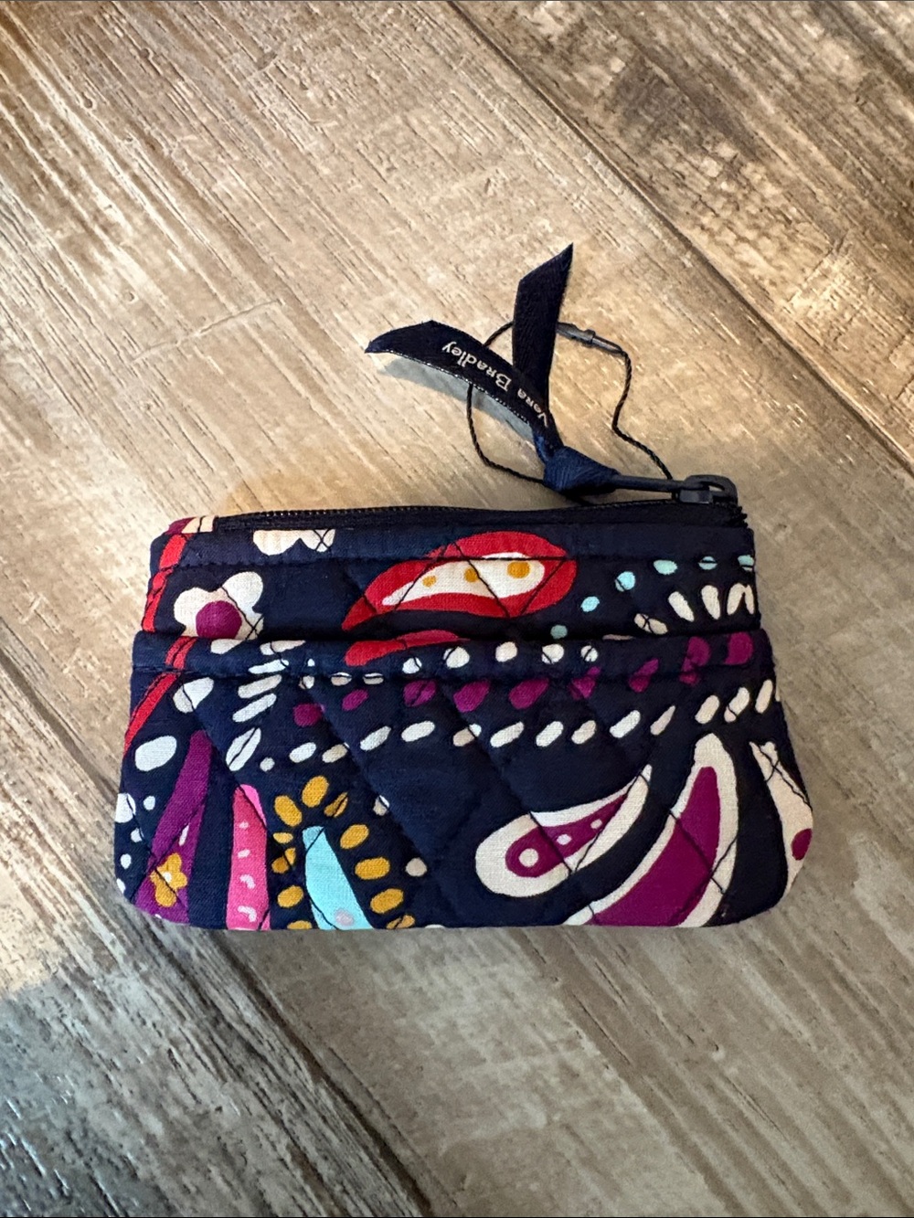 NWOT Vera Bradley Navy Floral Quilted Coin Pouch with Pink & Teal Accents